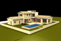 3D representation, view from the garden with pool